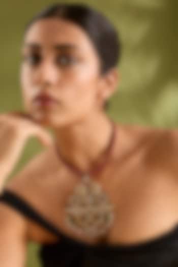 Gold Finish Kundan Polki & Ruby Hasli Pendant Necklace by Zevar By Geeta at Pernia's Pop Up Shop