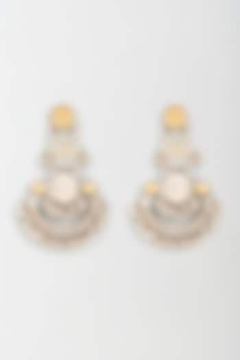 Oxidised Finish Kundan Polki & Pearl Chandbali Earrings by Zevar by Geeta