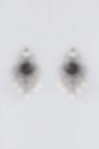Silver Finish Black Stone Dangler Earrings In Sterling Silver by Chandni By Zevar By Geeta at Pernia's Pop Up Shop