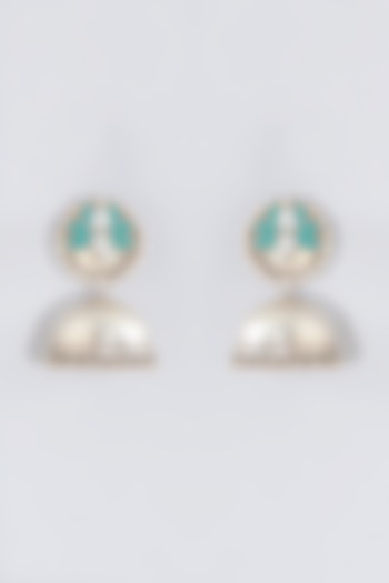 Silver Finish Jhumka Earrings In Sterling Silver by Chandni By Zevar By Geeta at Pernia's Pop Up Shop