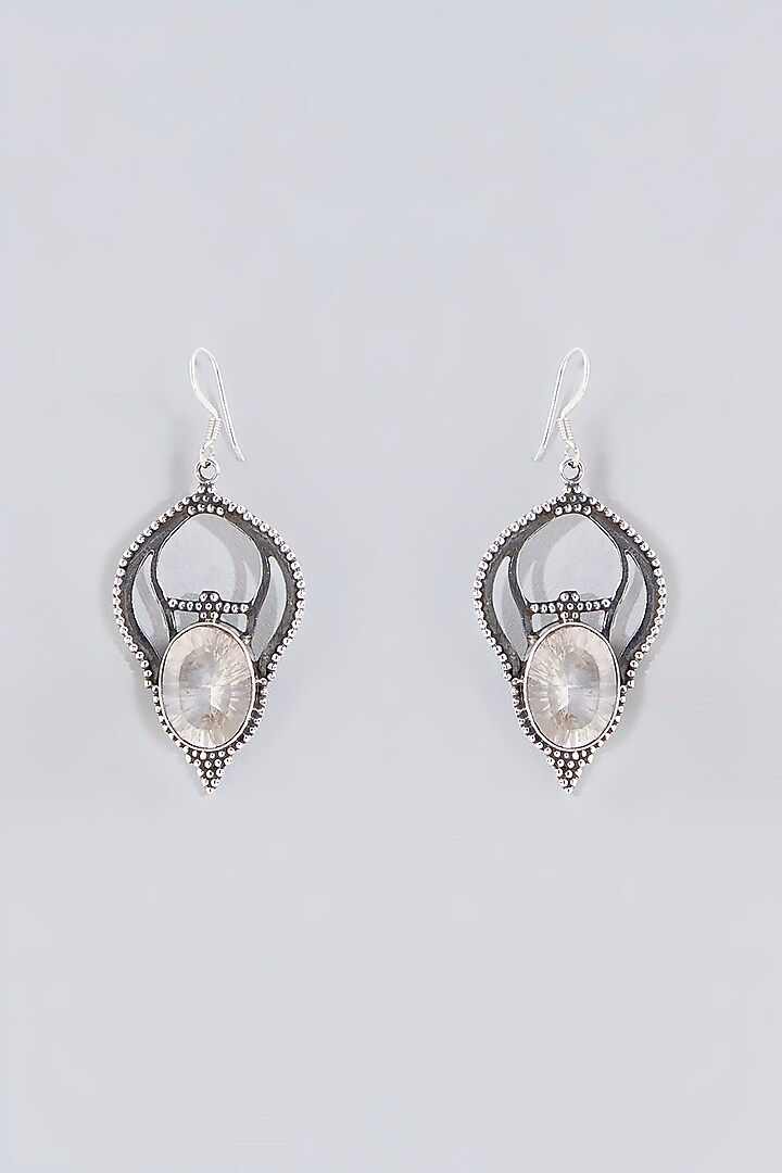 Silver Finish Rose Quartz Dangler Earrings In Sterling Silver by Chandni By Zevar By Geeta at Pernia's Pop Up Shop