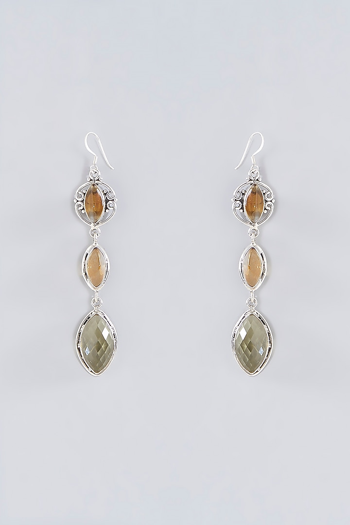 Silver Finish Lemon Topaz Dangler Earrings In Sterling Silver by Chandni By Zevar By Geeta at Pernia's Pop Up Shop
