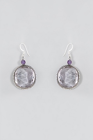 Silver Finish Amethyst Dangler Earrings In Sterling Silver by Chandni By Zevar By Geeta