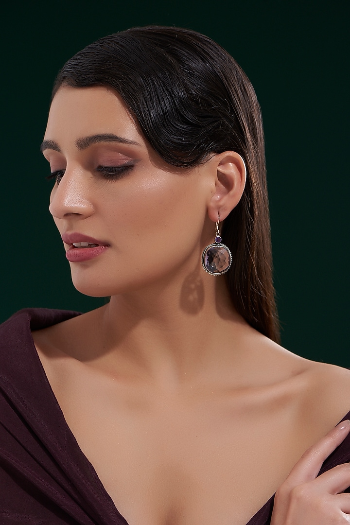 Silver Finish Amethyst Dangler Earrings In Sterling Silver by Chandni By Zevar By Geeta at Pernia's Pop Up Shop