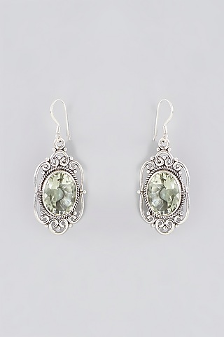Silver Finish Amethyst Dangler Earrings In Sterling Silver by Chandni By Zevar By Geeta