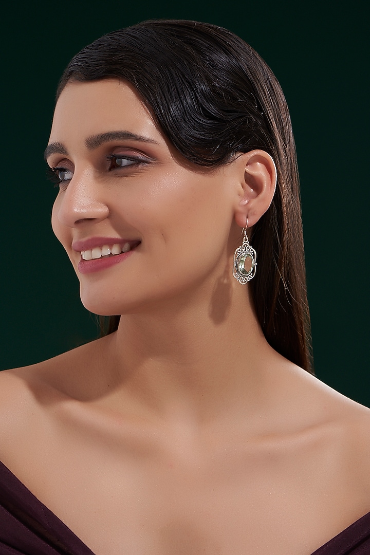 Silver Finish Amethyst Dangler Earrings In Sterling Silver by Chandni By Zevar By Geeta at Pernia's Pop Up Shop