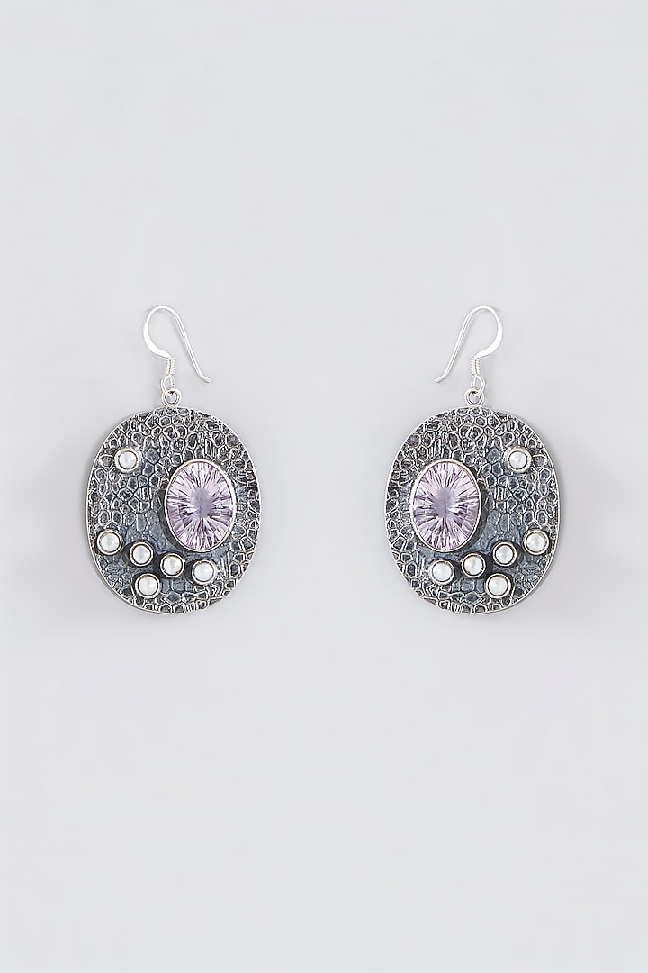 Oxidised Silver Finish Dangler Earrings In Sterling Silver by Chandni By Zevar By Geeta