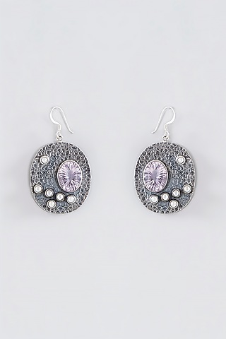 Oxidised Silver Finish Dangler Earrings In Sterling Silver by Chandni By Zevar By Geeta