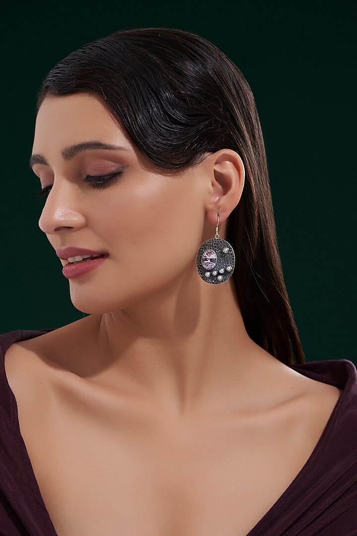Oxidised Silver Finish Dangler Earrings In Sterling Silver by Chandni By Zevar By Geeta at Pernia's Pop Up Shop