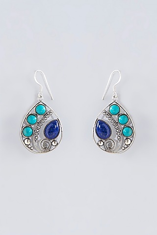Oxidised Silver Finish Dangler Earrings In Sterling Silver by Chandni By Zevar By Geeta