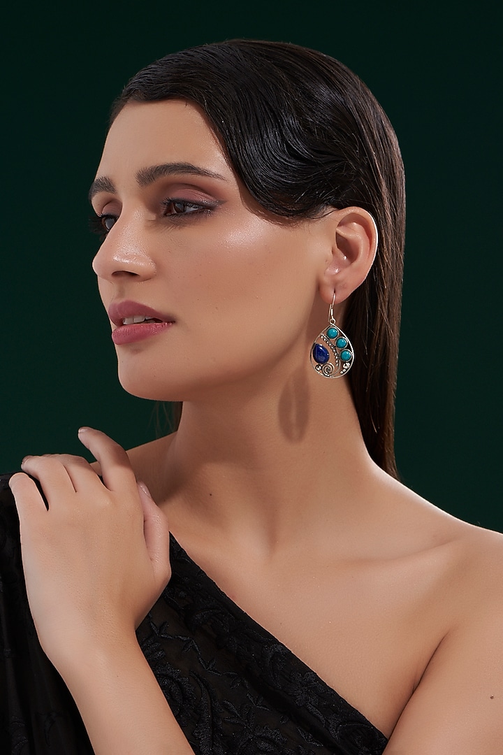 Oxidised Silver Finish Dangler Earrings In Sterling Silver by Chandni By Zevar By Geeta at Pernia's Pop Up Shop