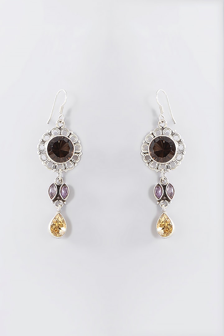 Silver Finish Long Necklace Set In Sterling Silver by Chandni By Zevar By Geeta at Pernia's Pop Up Shop
