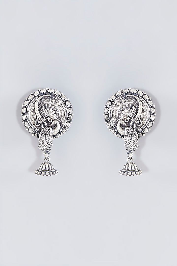 Oxidised Silver Finish Jhumka Earrings In Sterling Silver by Chandni By Zevar By Geeta