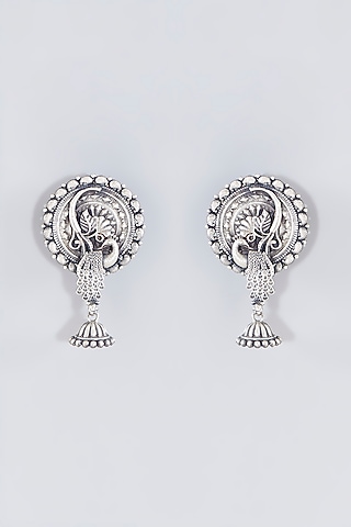 Oxidised Silver Finish Jhumka Earrings In Sterling Silver by Chandni By Zevar By Geeta
