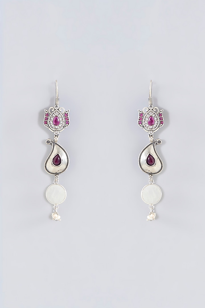 Oxidised Silver Finish Dangler Earrings In Sterling Silver by Chandni By Zevar By Geeta