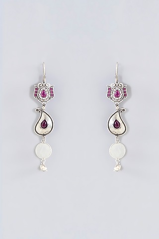 Oxidised Silver Finish Dangler Earrings In Sterling Silver by Chandni By Zevar By Geeta
