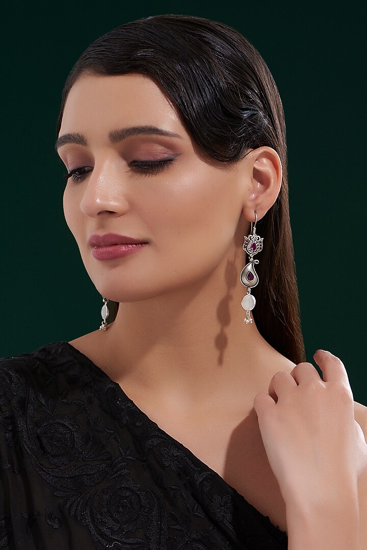 Oxidised Silver Finish Dangler Earrings In Sterling Silver by Chandni By Zevar By Geeta at Pernia's Pop Up Shop