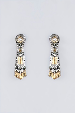 Oxidised Silver Finish Dangler Earrings In Sterling Silver by Chandni By Zevar By Geeta