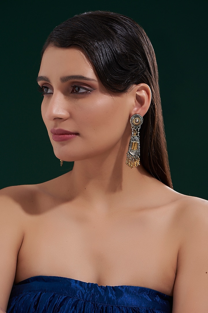 Oxidised Silver Finish Dangler Earrings In Sterling Silver by Chandni By Zevar By Geeta at Pernia's Pop Up Shop
