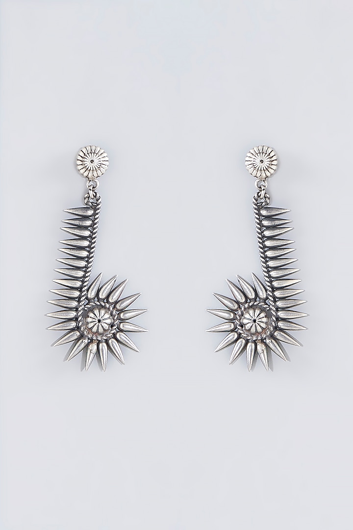 Oxidised Silver Finish Long Earrings In Sterling Silver by Chandni By Zevar By Geeta