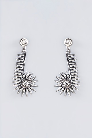 Oxidised Silver Finish Long Earrings In Sterling Silver by Chandni By Zevar By Geeta