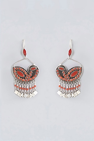 Oxidised Silver Finish Dangler Earrings In Sterling Silver by Chandni By Zevar By Geeta