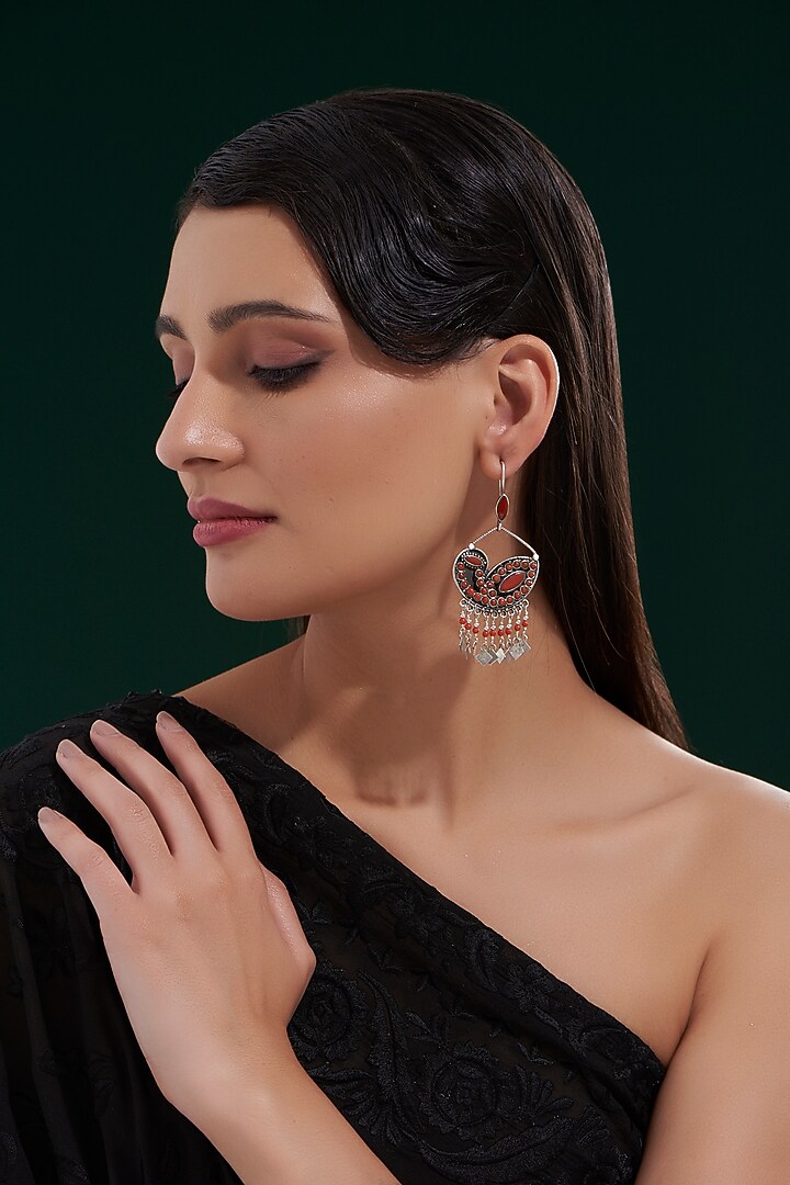 Oxidised Silver Finish Dangler Earrings In Sterling Silver by Chandni By Zevar By Geeta at Pernia's Pop Up Shop