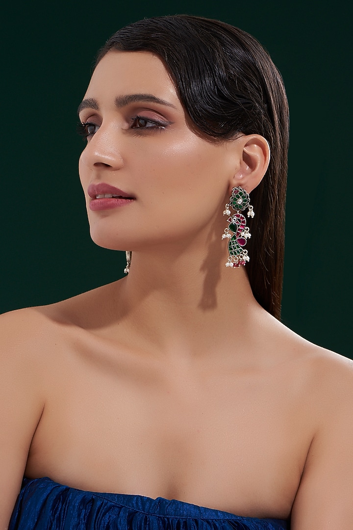 Oxidised Silver Finish Dangler Earrings In Sterling Silver by Chandni By Zevar By Geeta at Pernia's Pop Up Shop