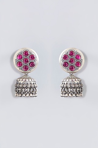 Oxidised Silver Finish Jhumka Earrings In Sterling Silver by Chandni By Zevar By Geeta