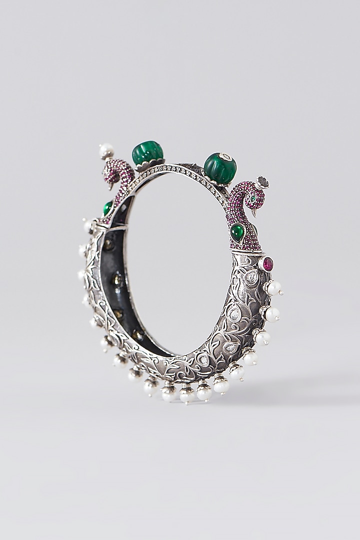 Oxidised Silver Finish Kada In Sterling Silver by Chandni By Zevar By Geeta at Pernia's Pop Up Shop