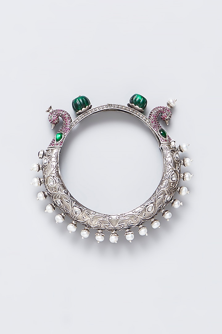 Oxidised Silver Finish Kada In Sterling Silver by Chandni By Zevar By Geeta at Pernia's Pop Up Shop