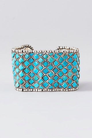 Oxidised Silver Finish Blue Stone Bracelet In Sterling Silver by Chandni By Zevar By Geeta