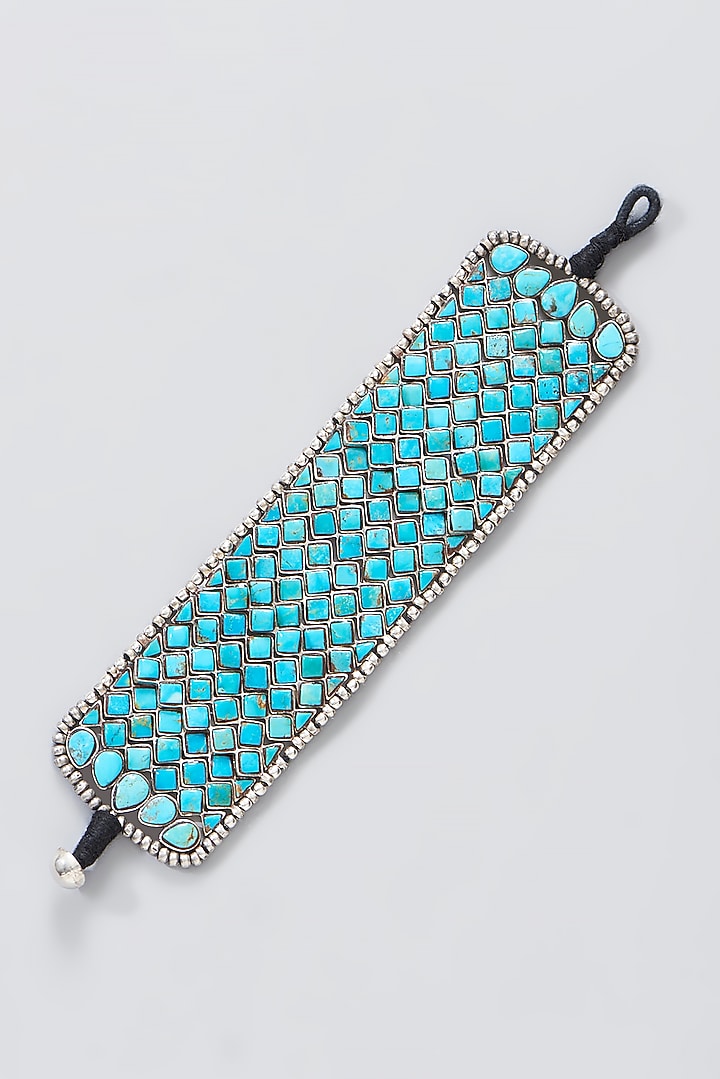 Oxidised Silver Finish Blue Stone Bracelet In Sterling Silver by Chandni By Zevar By Geeta at Pernia's Pop Up Shop
