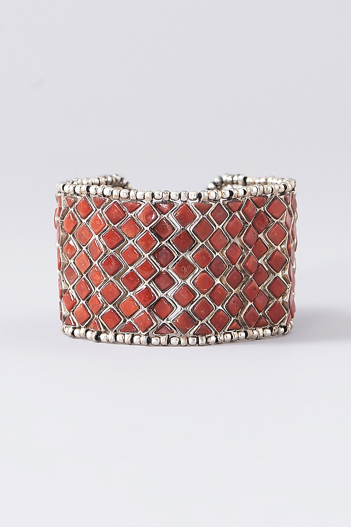Oxidised Silver Finish Red Stone Bracelet In Sterling Silver by Chandni By Zevar By Geeta