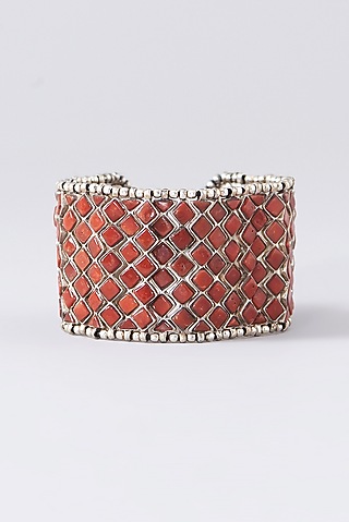 Oxidised Silver Finish Red Stone Bracelet In Sterling Silver by Chandni By Zevar By Geeta