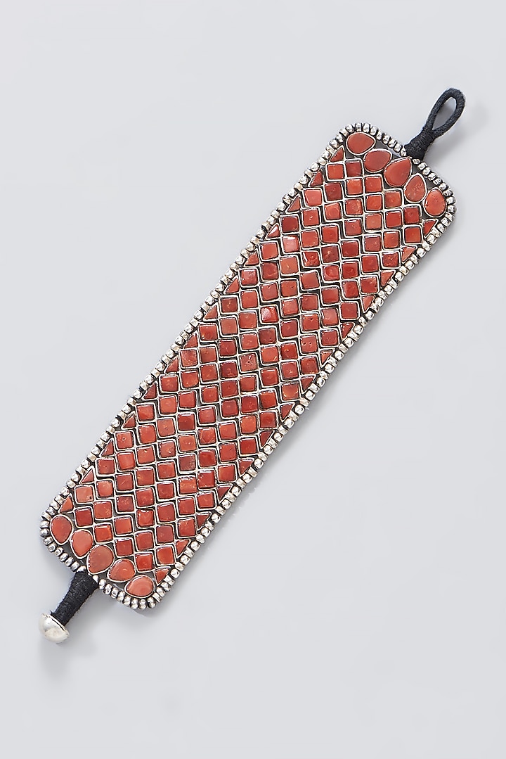 Oxidised Silver Finish Red Stone Bracelet In Sterling Silver by Chandni By Zevar By Geeta at Pernia's Pop Up Shop