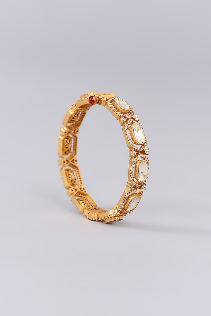 Gold Finish Moissanite Polki Kadas (Set of 2) by Zevar By Geeta at Pernia's Pop Up Shop