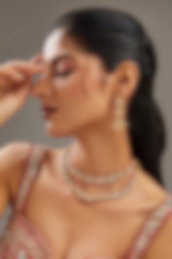 Gold Plated Moissanite Polki Layered Necklace Set by Zevar By Geeta at Pernia's Pop Up Shop