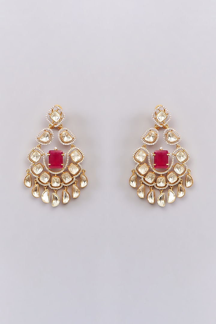 Gold Plated Moissanite Polki & Red Stone Necklace Set by Zevar By Geeta at Pernia's Pop Up Shop