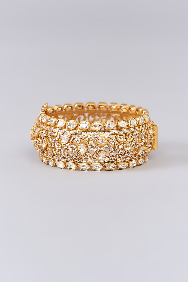 Gold Finish Moissanite Polki Kada by Zevar By Geeta at Pernia's Pop Up Shop