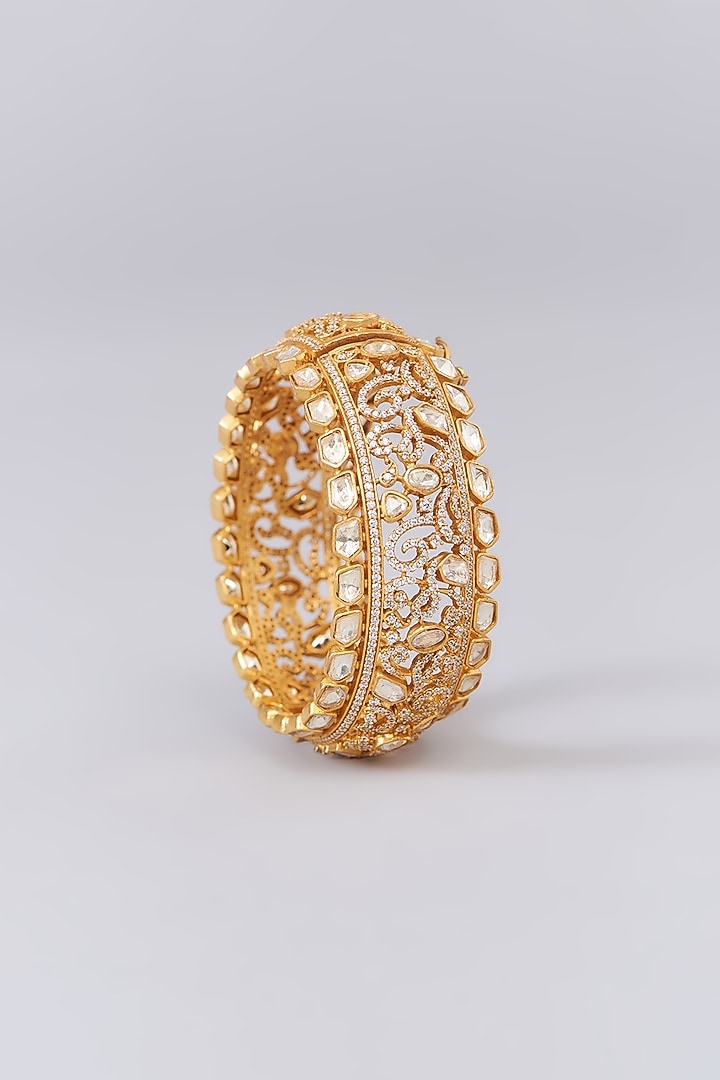 Gold Finish Moissanite Polki Kada by Zevar By Geeta at Pernia's Pop Up Shop