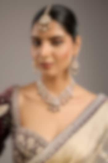 Gold Finish Kundan Polki & Emerald Stone Necklace Set by Zevar By Geeta at Pernia's Pop Up Shop