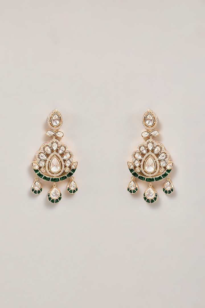 Gold Finish Kundan Polki & Emerald Stone Necklace Set by Zevar By Geeta at Pernia's Pop Up Shop