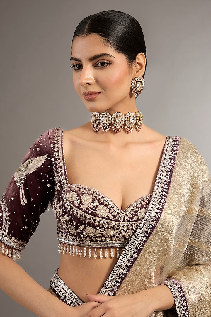 Gold Finish Kundan Polki & Pink Stone Choker Necklace Set by Zevar By Geeta at Pernia's Pop Up Shop