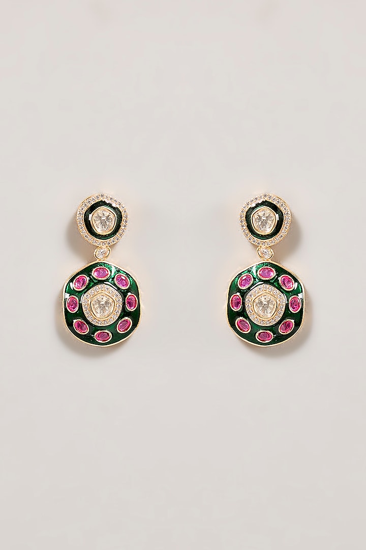 Gold Finish Kundan Polki & Multi-Colored Stone Necklace Set by Zevar By Geeta at Pernia's Pop Up Shop