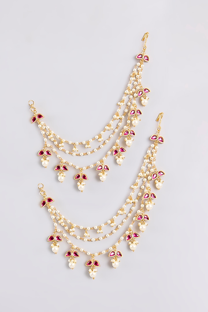 Gold Finish Kundan Polki Earchains by Zevar By Geeta at Pernia's Pop Up Shop