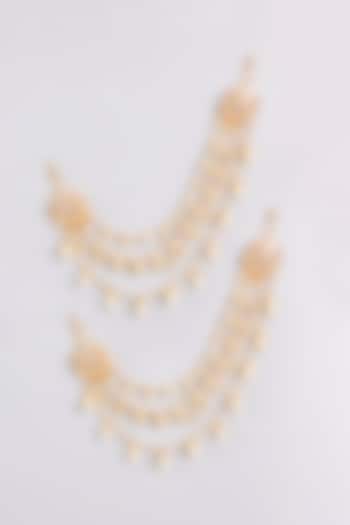 Gold Finish Kundan Polki Earchains by Zevar By Geeta at Pernia's Pop Up Shop