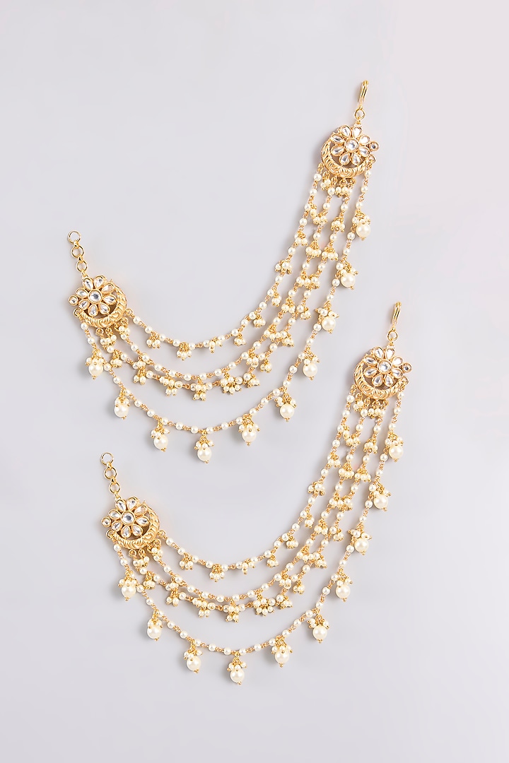 Gold Finish Kundan Polki Earchains by Zevar By Geeta at Pernia's Pop Up Shop