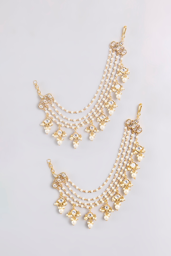 Gold Finish Kundan Polki Earchains by Zevar By Geeta at Pernia's Pop Up Shop