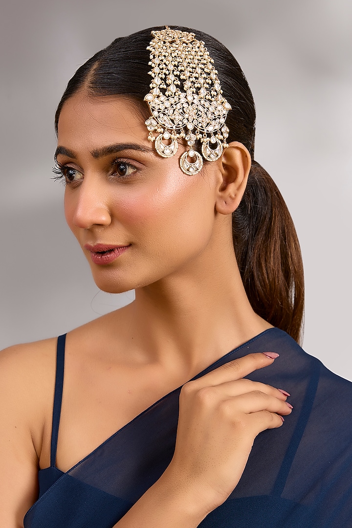 Gold Finish Kundan Polki & Pearl Passa by Zevar By Geeta at Pernia's Pop Up Shop